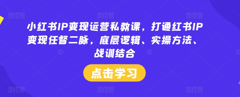 小红书IP变现运营私教课，打通红书IP变现任督二脉，底层逻辑、实操方法、战训结合网赚项目-副业赚钱-互联网创业-资源整合惰昔网创