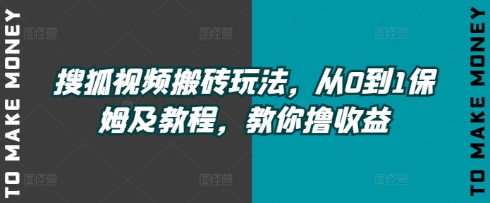 搜狐视频搬砖玩法，从0到1保姆及教程，教你撸收益网赚项目-副业赚钱-互联网创业-资源整合惰昔网创