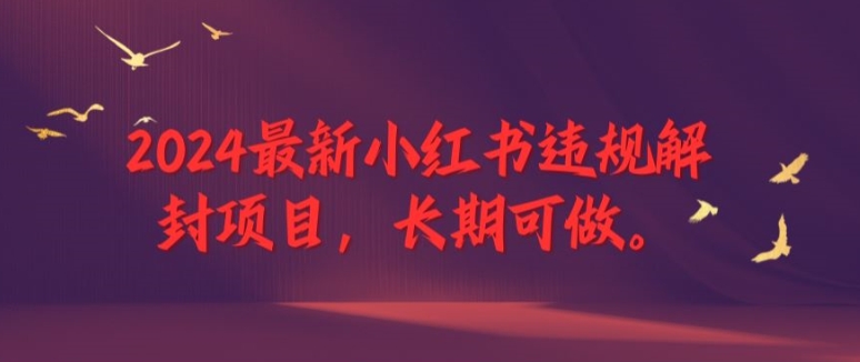 2024最新小红书违规解封项目，长期可做，一个可以做到退休的项目【揭秘】网赚项目-副业赚钱-互联网创业-资源整合惰昔网创