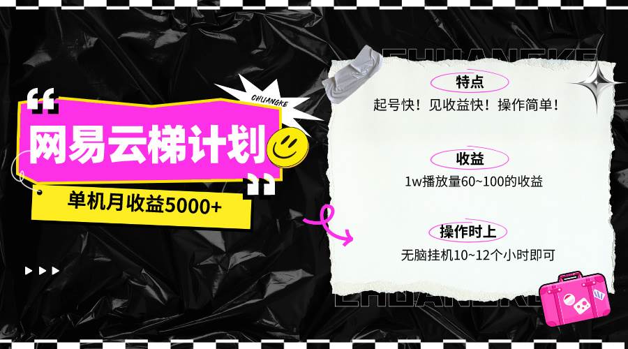 最新网易云梯计划网页版，单机月收益5000+！可放大操作网赚项目-副业赚钱-互联网创业-资源整合惰昔网创