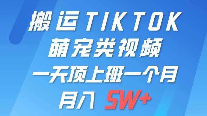 一键搬运TIKTOK萌宠类视频 一部手机即可操作 所有平台均可发布 轻松月入5W+网赚项目-副业赚钱-互联网创业-资源整合惰昔网创