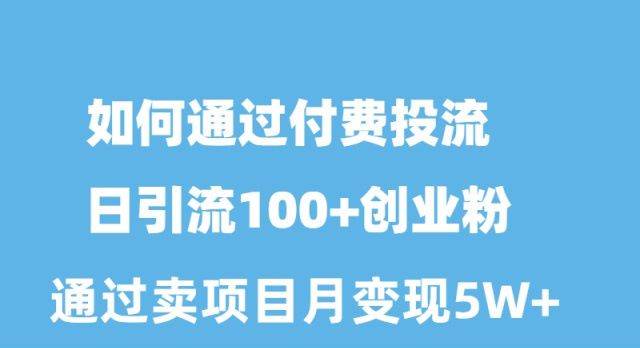 如何通过付费投流日引流100+创业粉月变现5W+网赚项目-副业赚钱-互联网创业-资源整合惰昔网创