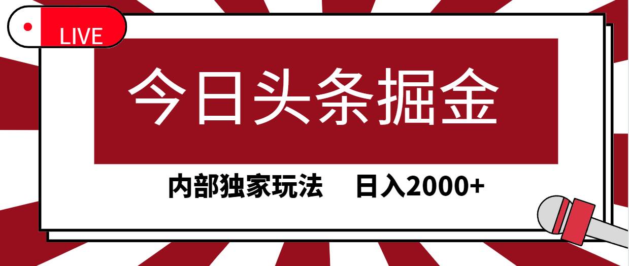 今日头条掘金，30秒一篇文章，内部独家玩法，日入2000+网赚项目-副业赚钱-互联网创业-资源整合惰昔网创